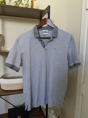 Calvin Klein Men's Gray Striped Polo Liquid Touch 100% Cotton Super Soft